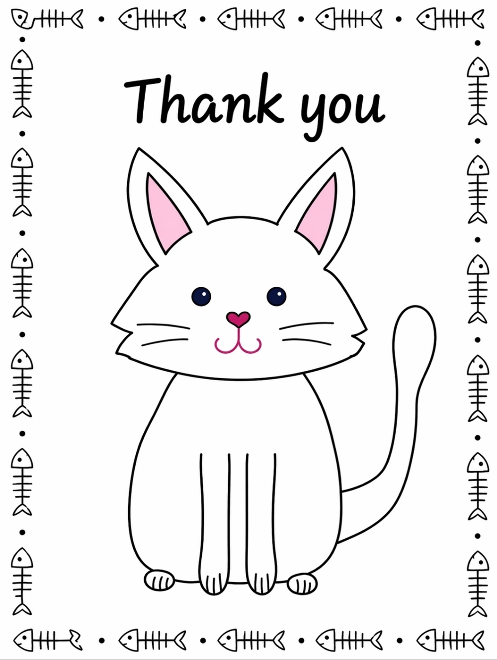 Hand Crafted  White Cat Thank You Business Cards 50 Count